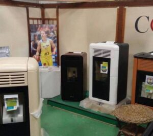 Fireplace shop in Italy using Sundirect infrared panel heater as additional heating